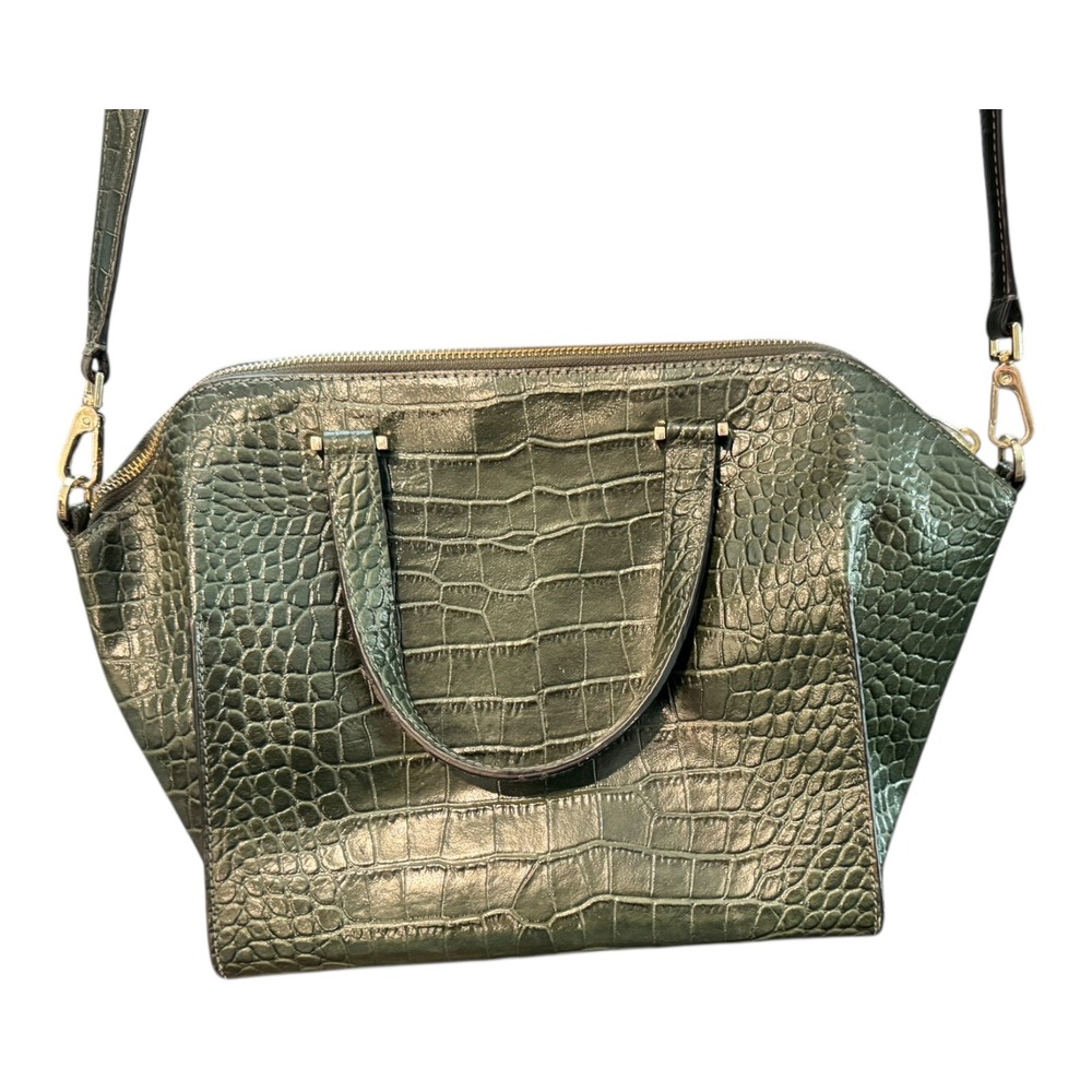 Kate Spade Savannah Satchel Handbag Croco Embossed Leather Womens Bag Loden - Picture 6 of 9